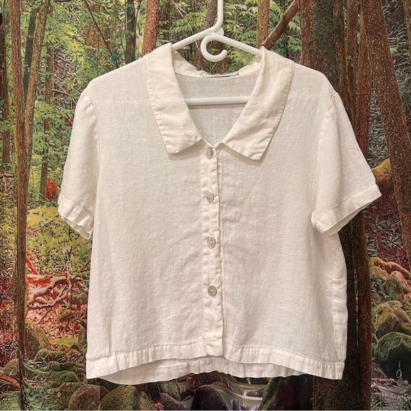 Cut Loose Short sleeve white Linen Button Up Shirt Size medium - Picture 3 of 10